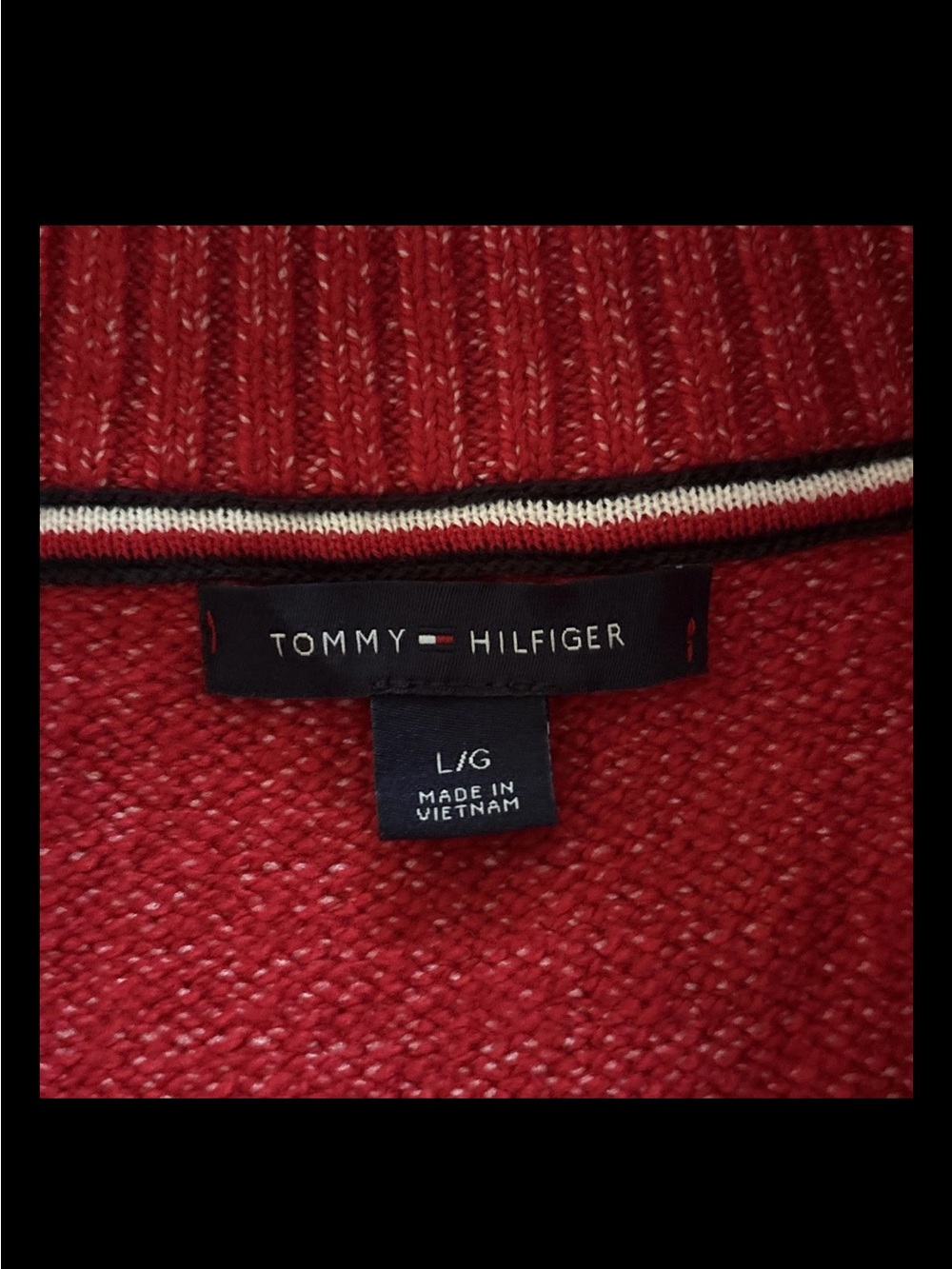 Tommy Hilfiger Men’s Large Red Cable Knit Quarter Zip Mock Neck Sweater - Picture 3 of 4